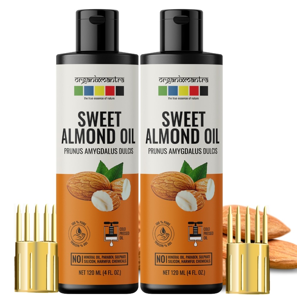 Organix Mantra Sweet Almond Oil, Cold Pressed Organic Oil, 120ML x 2
