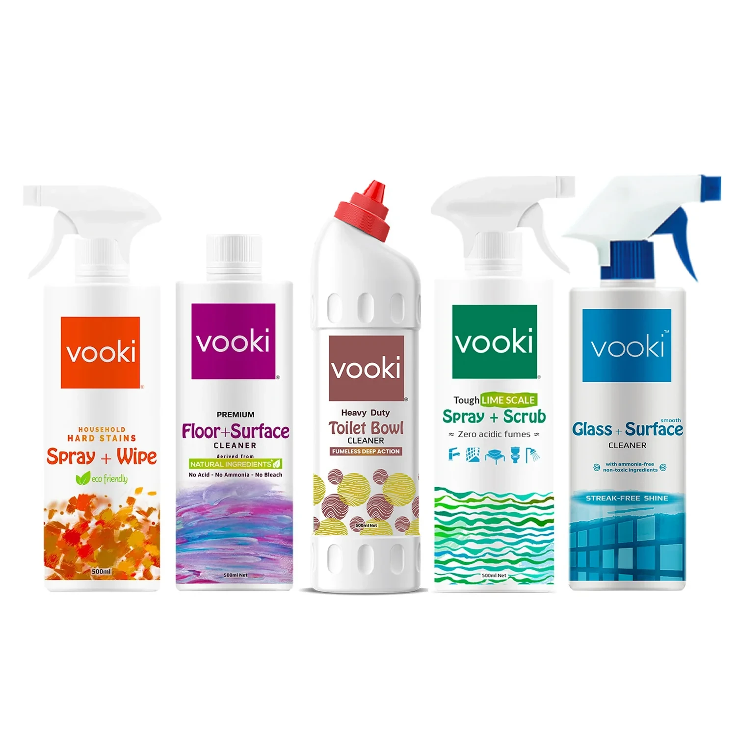 Cleaning Essentials Combo Pack of 5 - Household Hard Stain Spray and Wipe + Premium Floor and Surface Cleaner + Heavy Duty Toilet Bowl Cleaner + Tough Lime Scale Spray and Scrub + Glass and Smooth Sur